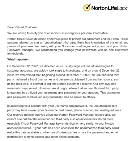 Thousands of Norton LifeLock Customer Accounts Breached